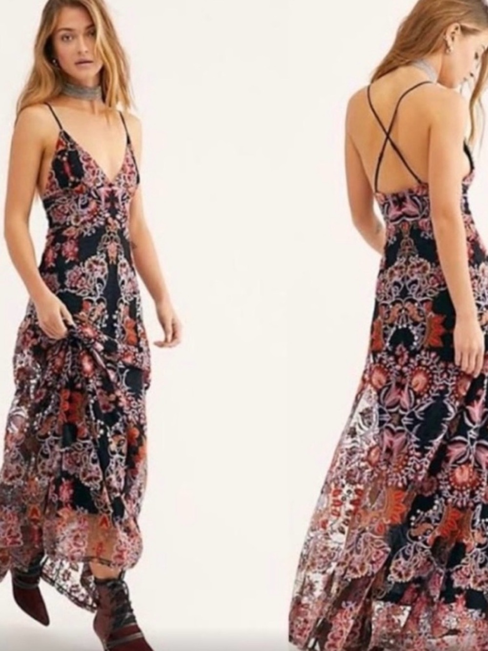Free People Rising Sun Embroidered Maxi Dress